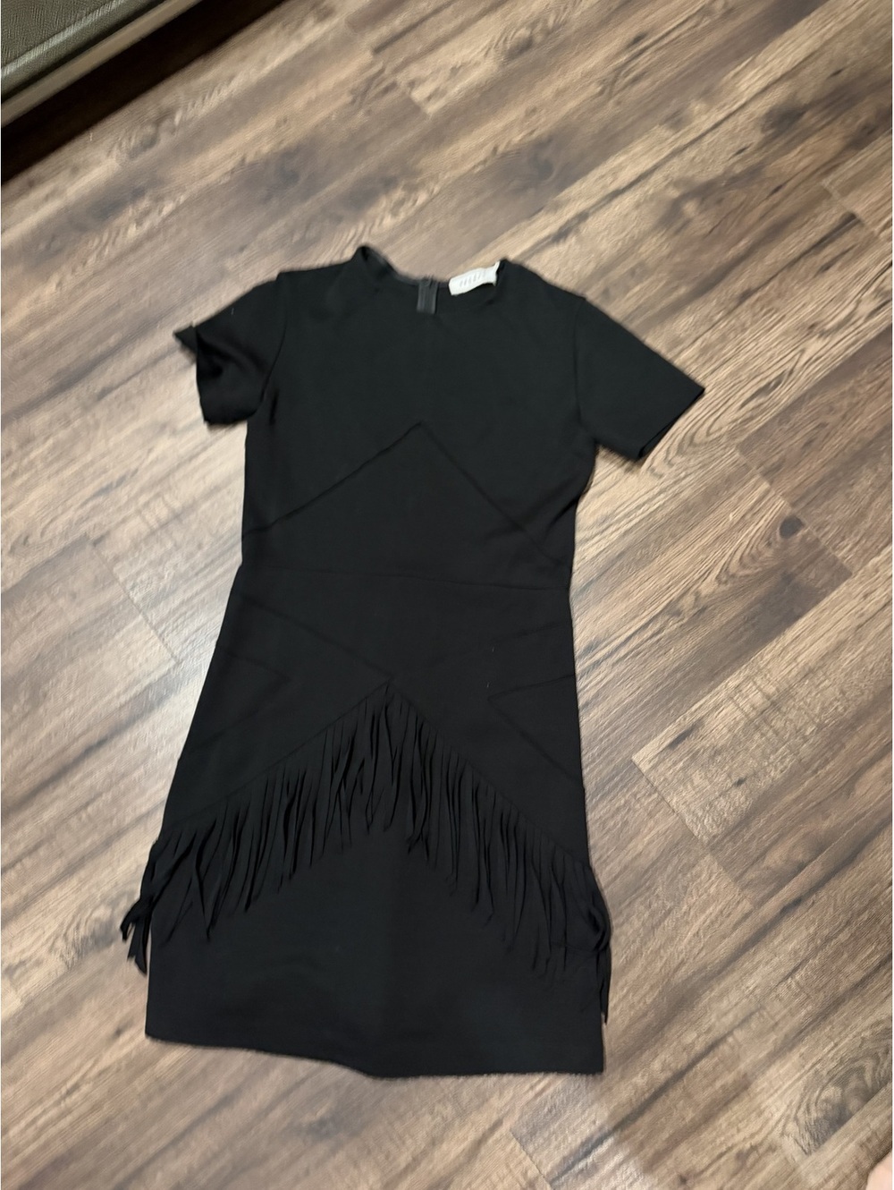 Sandro Black Short Sleeve Wool Blend Stretch Fringe Dress 3 / US L